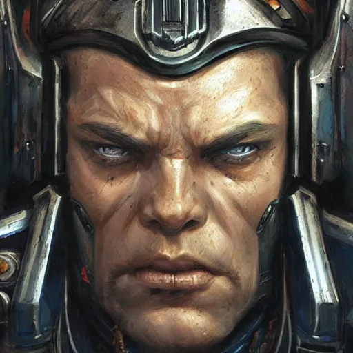 Prompt: Space Marine, closeup character art by Neil Roberts, Marc Lee, Vladimir Krisetskiy, Donato Giancola, Craig Mullins digital art, trending on artstation