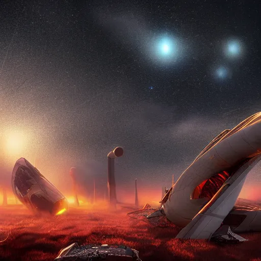 Image similar to starship graveyard near an exploding star by Kekai Kotaki, high detail, 8k