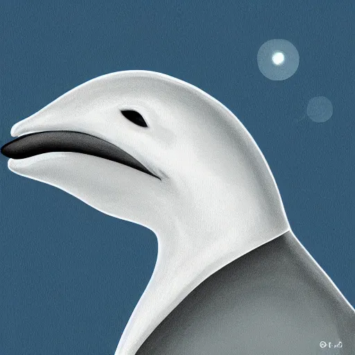 Image similar to An anthropomorphic grey dolphin wearing a white lab-coat, digital painting, close-up