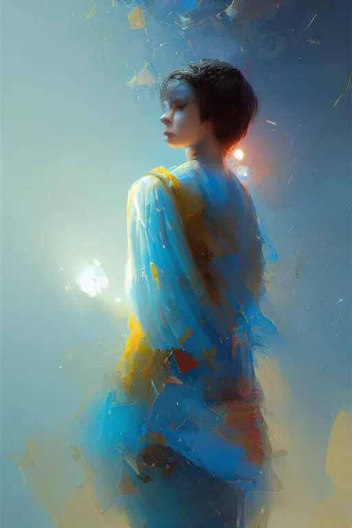 Image similar to nenufar, colorful, blue backgroung,clean, joyful, intricate, elegant, volumetric lighting, digital painting, highly detailed, artstation, sharp focus, illustration, concept art, ruan jia, steve mccurry