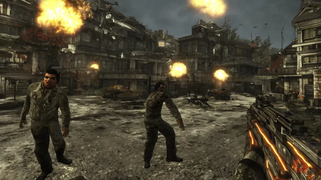 Prompt: george lopez, george lopez, in the call of duty zombies map tranzit, black ops 2 tranzit, screenshot, action