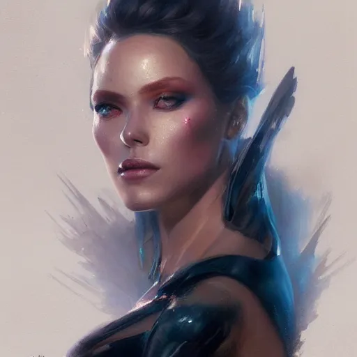 Image similar to a beautiful portrait of a chrome goddess by greg rutkowski and raymond swanland, trending on artstation, ultra realistic digital art