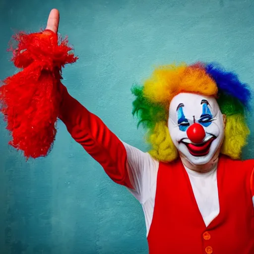 Image similar to clown waving hello