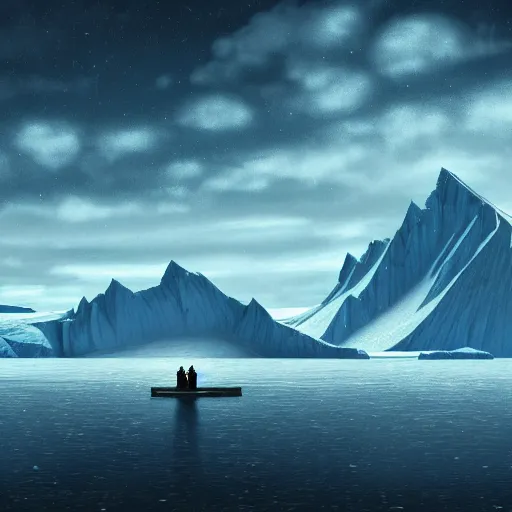 Prompt: idyllic masterpiece solemn journey of the solitude Antarctica, cinematic, establishing shot, extremely high detail, photorealistic, cinematic lighting, intricate line drawings, 8k resolution