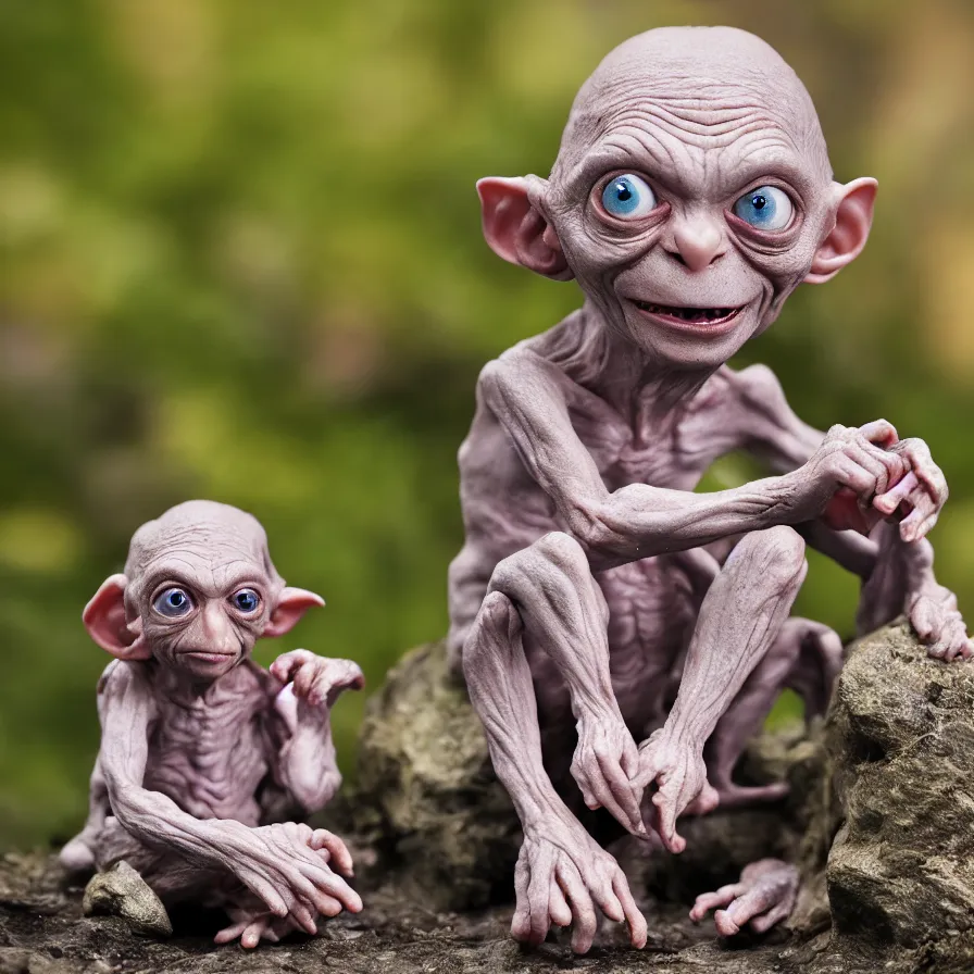 Prompt: Precious Moments figurine of Gollum, product photo, f2.8, 50mm