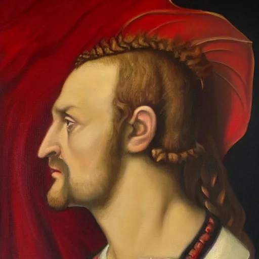 Image similar to a red dragon, profile picture, renaissance style, oil paint