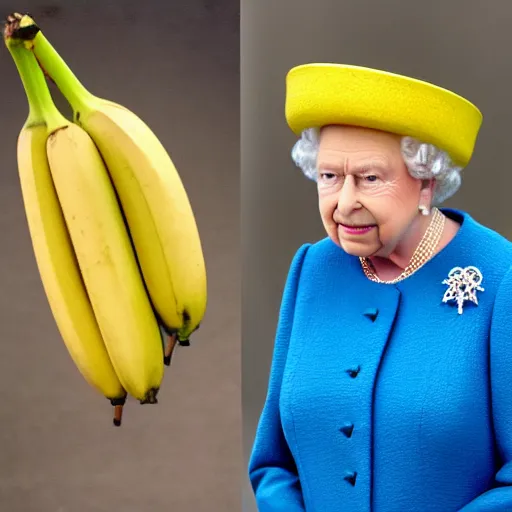 Image similar to queen elizabeth as a banana, she is a big ripe banana.