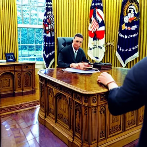 Image similar to spagett hiding in the oval office