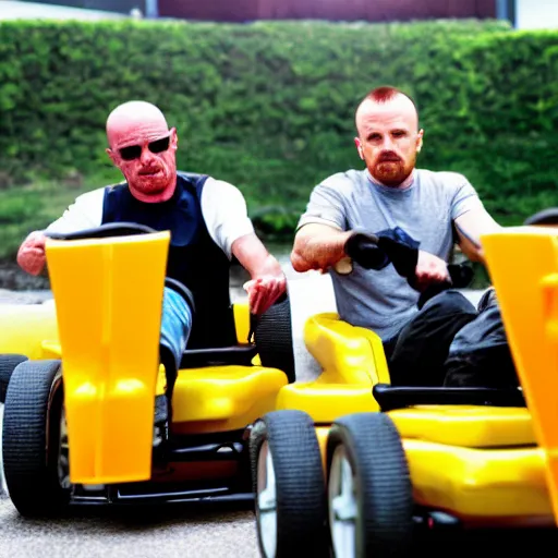 Prompt: Walter White and Jesse Pinkman in go karts