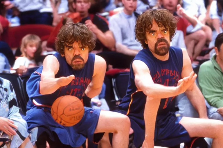 Image similar to peter dinklage playing basketball movie still, from the new slam dunk ernest movie, 8 k, realistic