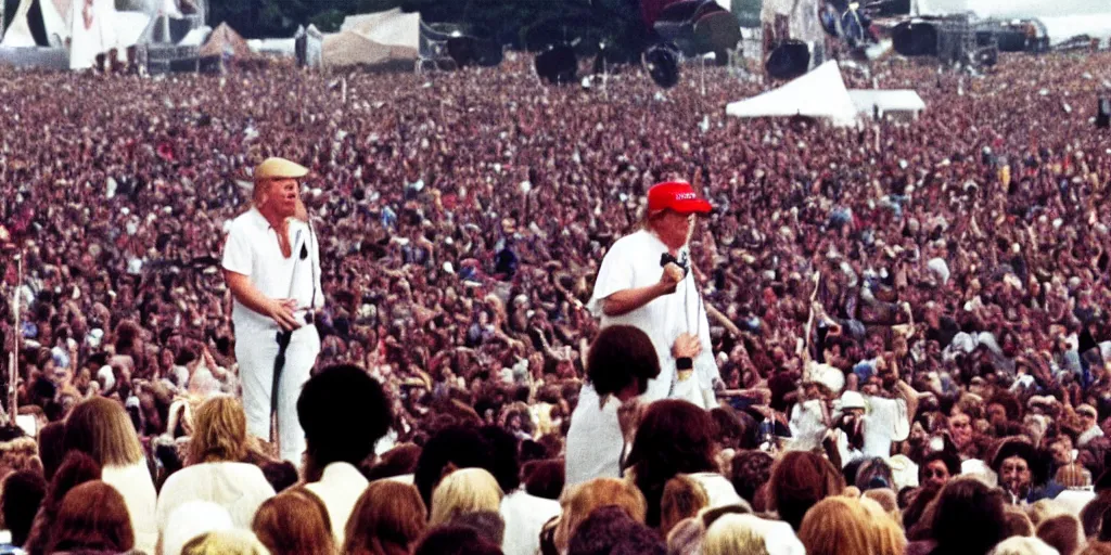 Image similar to Donald Trump live at Woodstock 1969, grainy photo