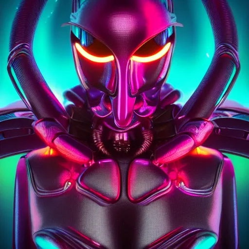 Prompt: synthwave cyborg insect alien face with wasp eyes, detailed face, sharp focus, synthwave art, aesthetic, octane render, raw, cinematic
