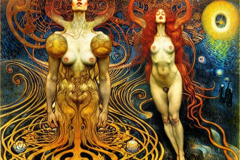 Image similar to Divine Chaos Engine by Karol Bak, Jean Delville, William Blake, Gustav Klimt, and Vincent Van Gogh, symbolist, visionary