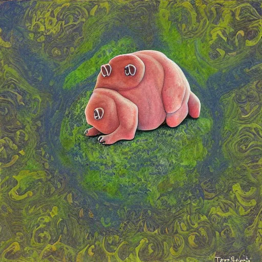Prompt: A tardigrade-moss-piglet !dream Zach Galianifakis painting by Thomas-Montacellinio