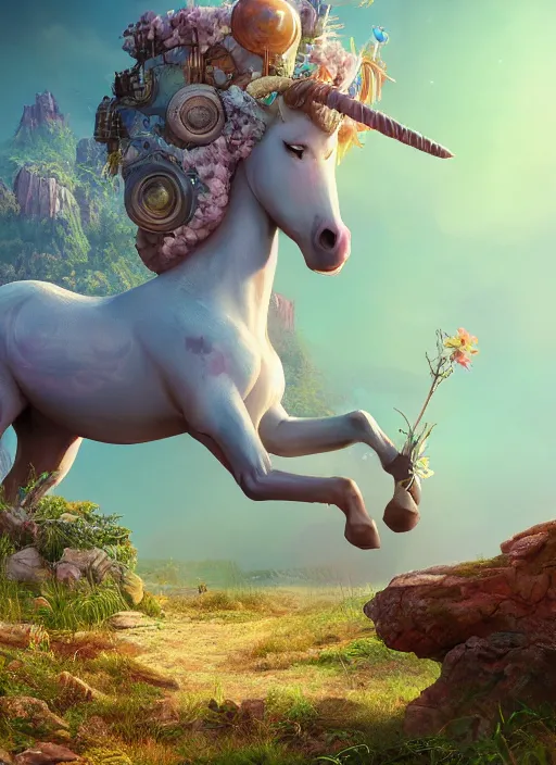 Prompt: unicorn on a lunarpunk biome, au naturel, hyper detailed, digital art, trending in artstation, cinematic lighting, studio quality, smooth render, unreal engine 5 rendered, octane rendered, art style by pixar dreamworks warner bros disney riot games and arcane.