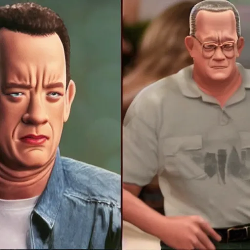 Image similar to Live Action Still of Tom Hanks dressed as and playing Hank Hill in the Live Action King of the Hill Movie, real life, hyperrealistic, ultra realistic, realistic, highly detailed, detailed, very detailed, cool, ultra detailed, very realistic, trending on artstation, epic, HD quality, 8k resolution, body and headshot, film still, real, detailed face, very detailed face, real life, front face, front view, dramatic lighting, real, real world