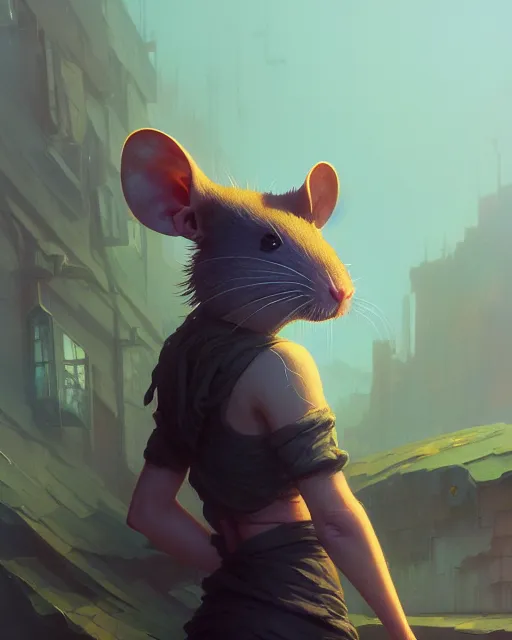 Image similar to highly detailed vfx portrait of a rat, unreal engine, greg rutkowski, loish, rhads, beeple, makoto shinkai and lois van baarle, ilya kuvshinov, rossdraws, tom bagshaw, alphonse mucha, global illumination, detailed and intricate environment