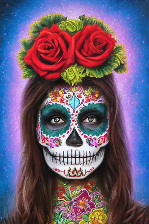 Image similar to Illustration of a sugar skull day of the dead girl, art by Mark Keathley