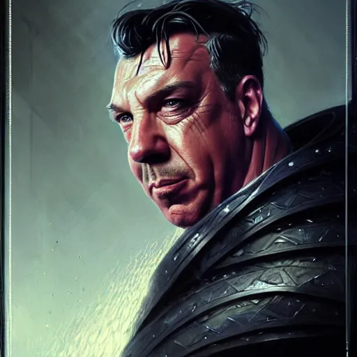 Image similar to Till Lindemann crushing as Ultramarine. epic game portrait. Highly detailed, highly recommended. fantasy art by Greg Rutkowski