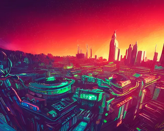 Image similar to alien supercity, illustration style of Alena Aenami