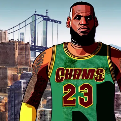 Image similar to lebron james as a character of gta V , videogame, loading screen