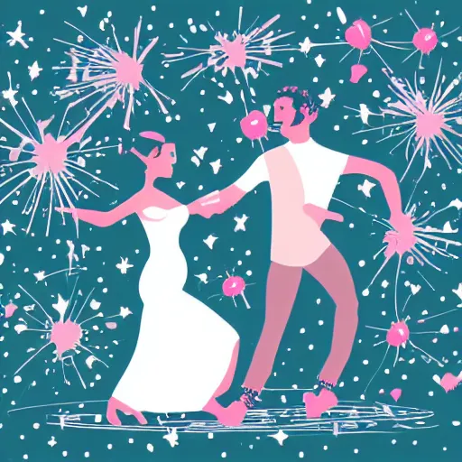 Image similar to a cute couple doing the bump on the dancefloor. freedom. being loose. pleasure. midnight. outdoors and indoors. varying angles. varying art styles. illustration.