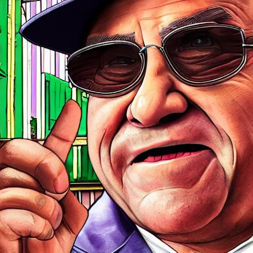 Prompt: Danny Devito GTA 5 cover art