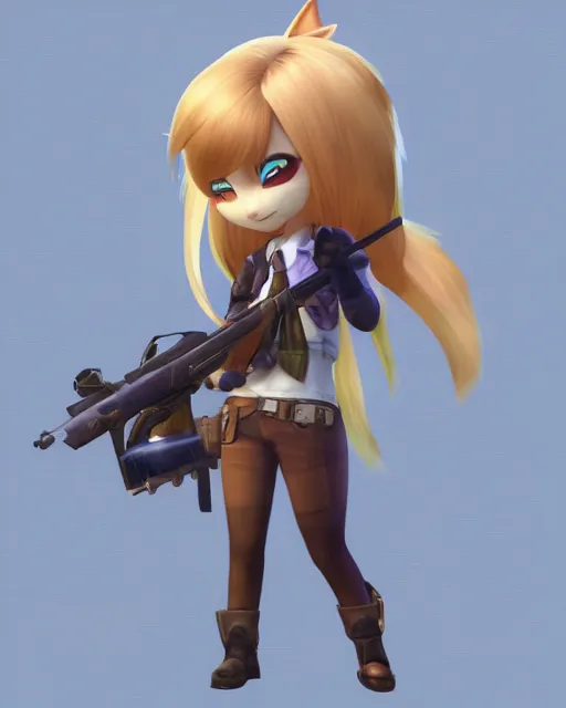 Image similar to female furry mini cute style, highly detailed, rendered, ray - tracing, cgi animated, 3 d demo reel avatar, style of maple story and zootopia, maple story gun girl, fox from league of legends chibi, soft shade, soft lighting