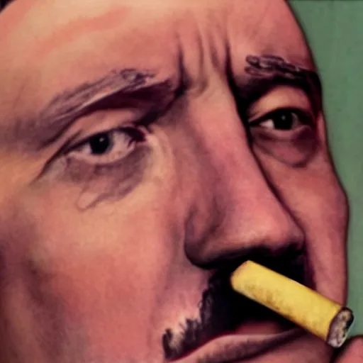 Image similar to a photo of Hitler smoking a fat joint, close up photography, photorealism