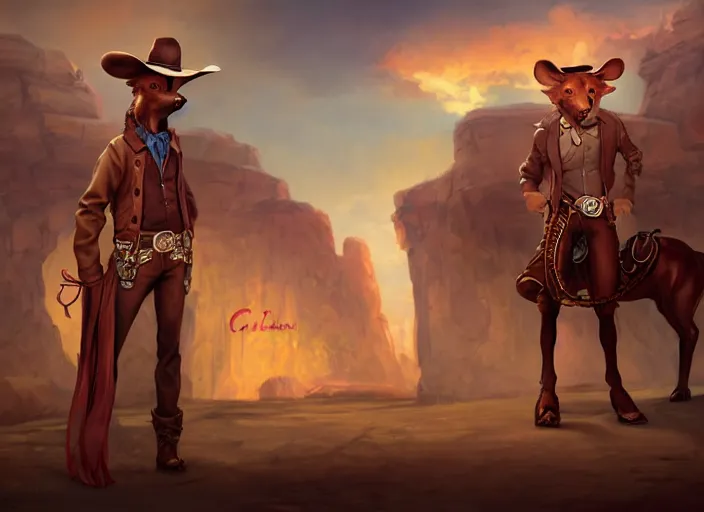 Image similar to character portrait feature of the anthro male anthropomorphic rat fursona wearing cowboy outfit wild west desperado standing next to an old monte carlo vintage car, a man whose heart is hollow, character design stylized by charlie bowater, ross tran, artgerm, makoto shinkai, detailed, soft lighting, rendered in octane