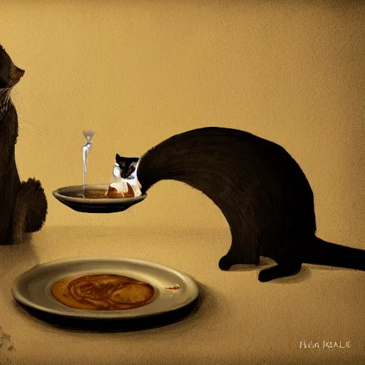 Prompt: cat drinks milk!!! from a plate!!!, in game pathologic 2, digital art, unreal engine, cinematic composition, sharp, details, hyper - detailed, hd