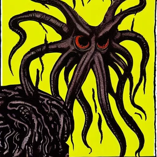 Image similar to Cthulhu, painting by Andy Warhol, museum quality
