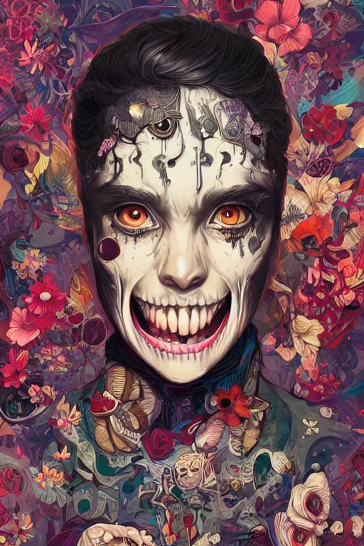 Image similar to an undead human smiling cute, tristan eaton, victo ngai, artgerm, rhads, ross draws