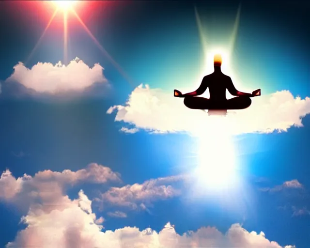 Image similar to god floating down from heaven. he is meditating. inspired by meditation