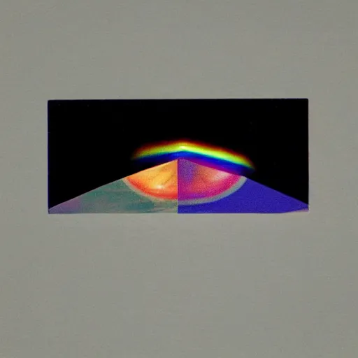 Prompt: a dark side of the moon with a rainbow, a hologram by Storm Thorgerson, tumblr, holography, 1970s, 1990s, ps1 graphics