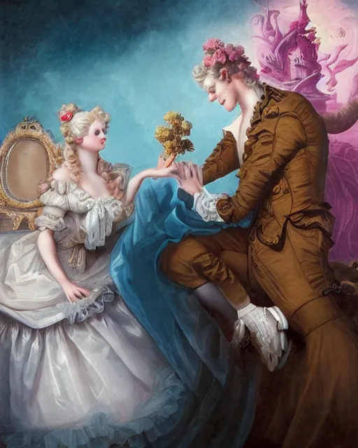 Prompt: A vintage rococo painting Charlie Bowater and Gabrielle Ragusi by Salvador Dalle Lisa Frank :: Evocative Gothic always knew a women an a gothic lolita dress was the one :: dapper man handsome with beautiful hair and brown eyes, a smile to take your breath away. Cute and mine from the first meeting until the end of time :: hd :: in the style of Peter Nagel and Henri de Toulouse-Lautrec :: Basquiat + pop art + speed painting + HDR + vaporwave + painterly illustration + intense atmosphere, intricate, ornate details, detailed Illustration, symmetry :: a goth shaman with the head of a raven, black leather and embroidered velvet, iridescent beetles, rich color, dramatic cinematic lighting, featured on Artstation, extremely detailed :: macabre outfit, asthetics, skull, dark fariytale, bespoke unique beauty punk prince and princess, beautiful goth man and women in macabre outfit, goth asthetics, skull, dark fariytale, bespoke unique beauty :: Concept art, restoration + rococo + Concept Art + CryEngine + Unreal Engine :: Ilya Kuvshinov + Baroque + Impressionism :: Male dress yourself; get gratitude here. Graffiti yourself with some custom gear, haute couture, high fashion, gothic, leather, gears, dark fairytale, bespoke, hooded, abstract surrealist, Vivian Westwood, Prada, Wes Anderson, Bauhaus, skulls, heart, love, Alexander McQueen, Chanel :: Masculine form in Steampunk leather high fashion Gothic bespoke couture storybook wide shot :: twin flames divine counterparts by Degas, Basquiat, Gerald Brom, James Jean, Craig Mullins, Alphonse Mucha, Mike Mignola, Akihiko Yoshida + intense atmosphere, intricate, ornate details, detailed Illustration, symmetry, golden ratio