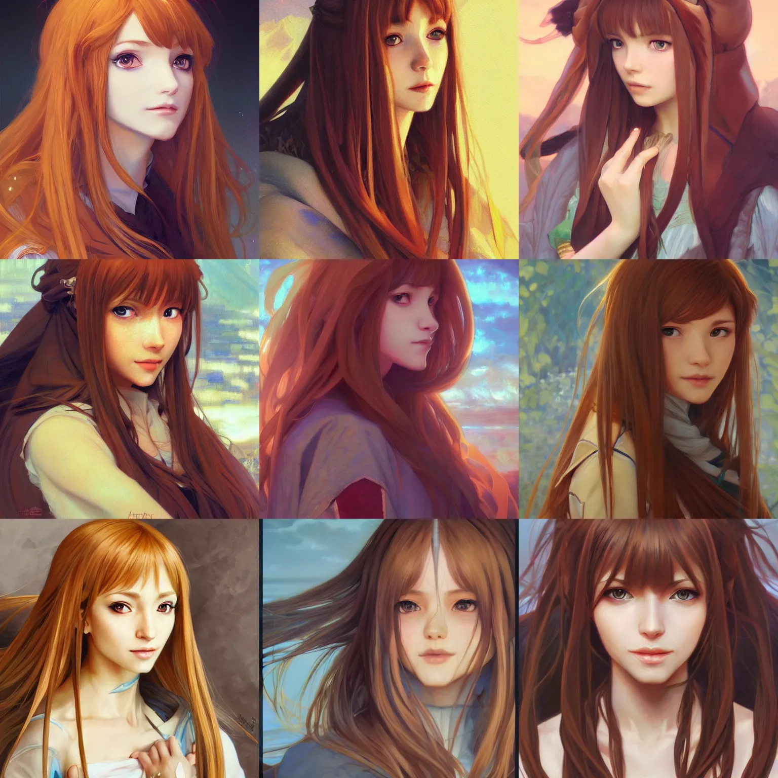 Prompt: a masterpiece portrait painting of holo ( from spice & wolf ), photorealistic, trending on artstation, by artgerm and greg rutkowski and alphonse mucha