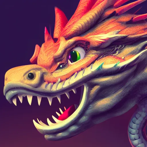 Image similar to playful, happy, cheeky asian dragon's head close up, looking left, illustration, artstation, award winning, 4 k