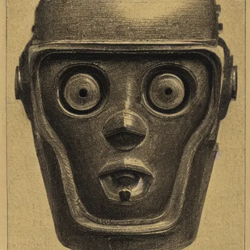 Image similar to head of a robot ( c. 1 8 8 0 - c. 1 8 9 2 ) drawing in high resolution by otto eerelman, with a back ground that starts off grey and gets darker the further down it goes