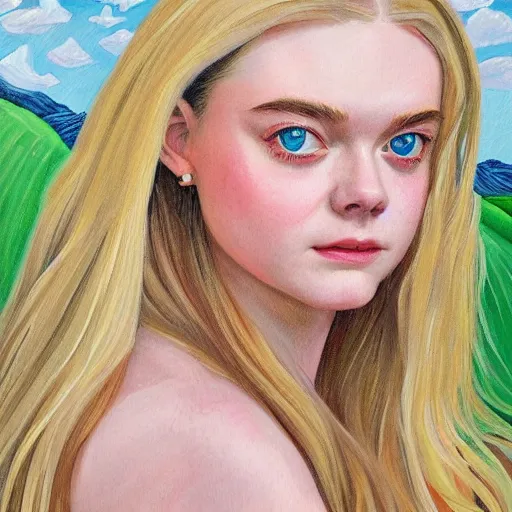 Image similar to professional painting of Elle Fanning in the style of Paola Vetri, head and shoulders portrait, symmetrical facial features, smooth, sharp focus, illustration, intricate, stormy weather, extremely detailed masterpiece,