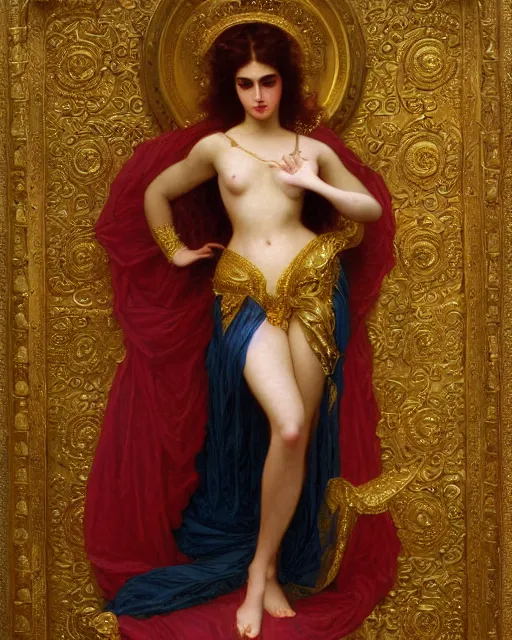 Image similar to Jessica Rabbit, dressed in ornate, detailed, intricate gold armor, detailed oil painting by William Adolphe Bouguereau