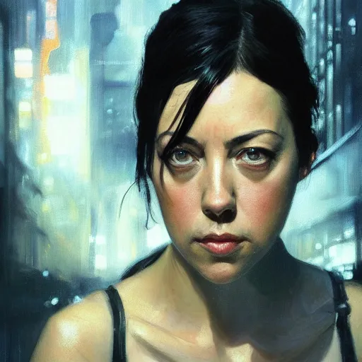 Image similar to aubrey plaza, hyperrealistic portrait, bladerunner street, art of elysium by jeremy mann and alphonse mucha, fantasy art, photo realistic, dynamic lighting, artstation, poster, volumetric lighting, very detailed face, 4 k, award winning