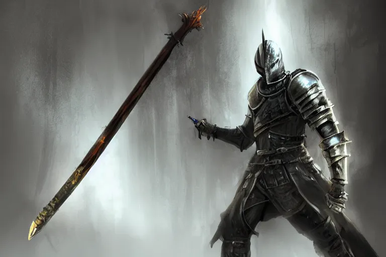 Image similar to dark souls knight holding a crowbar, concept art, artstation