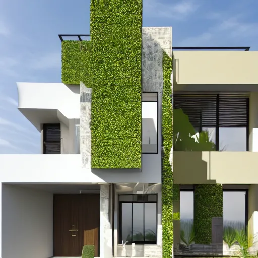 Image similar to render of a beautiful modern home designed for cozy aesthetics!, energy efficiency and maximizing plants and greenery, cg render, golden light, high resolution, professional