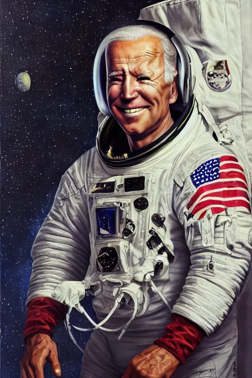 Prompt: biden astronaut, oil on canvas, intricate, portrait, 8 k highly professionally detailed, hdr, cgsociety