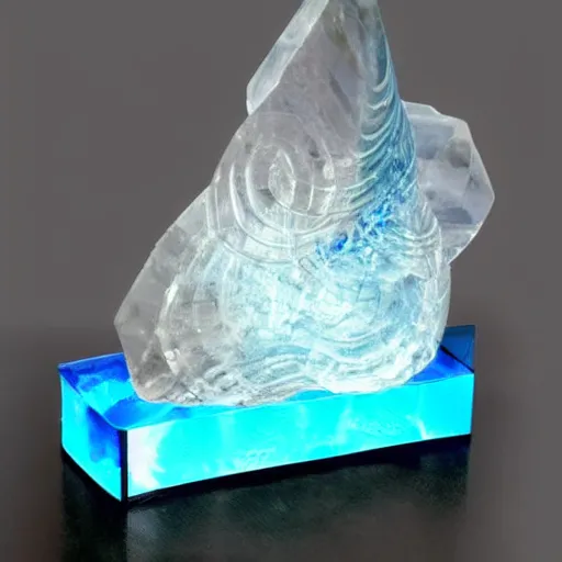 Image similar to abstract carved crystal sculpture of a nebula made of blue ice