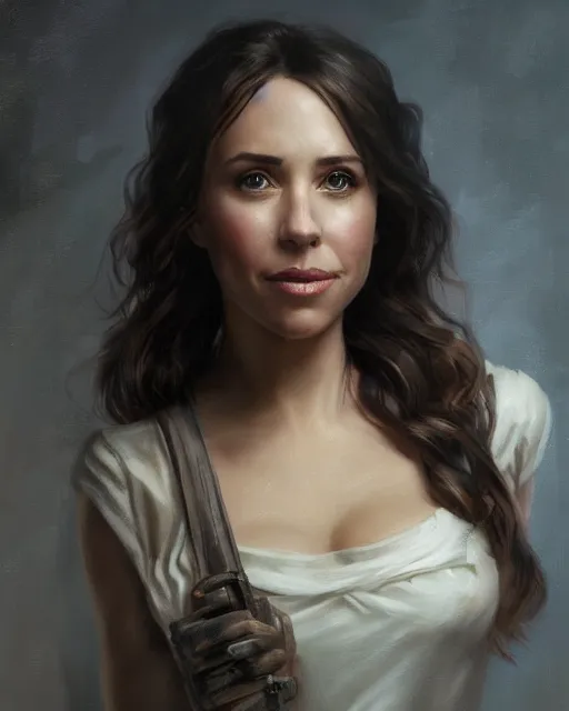 Image similar to a portrait painting of lacey chabert / linda cardellini / alison brie oil painting unreal 5 daz. rpg portrait, extremely detailed artgerm, greg rutkowski, alphonse mucha, vladimir volegov, adolphe bouguereaum