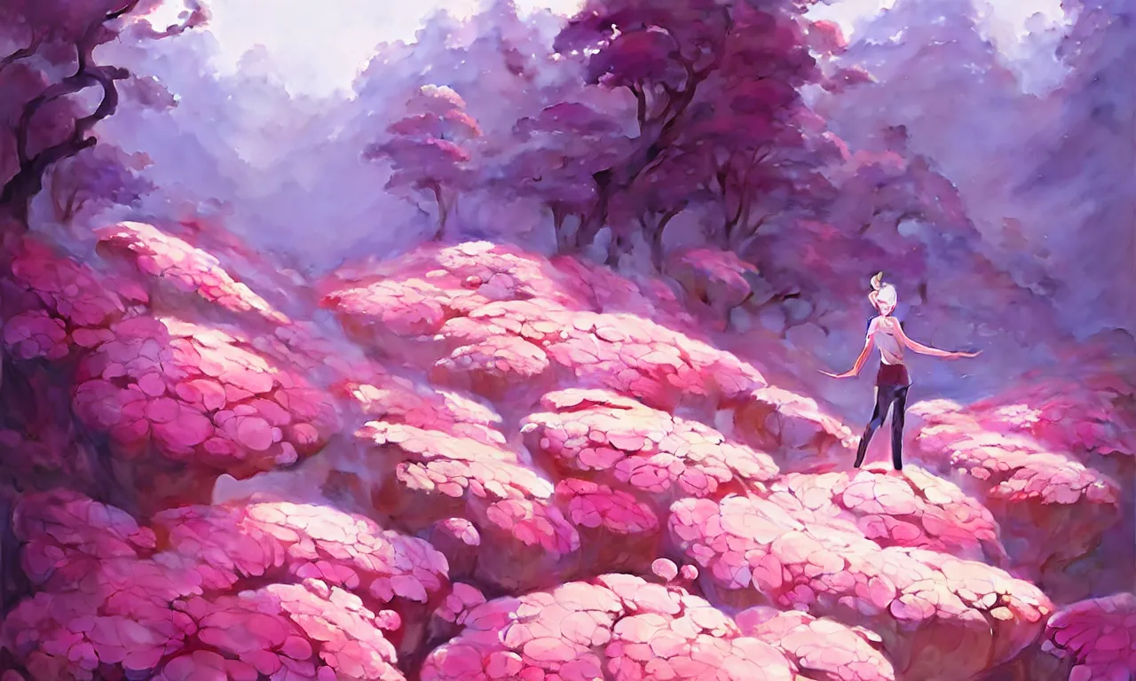 Image similar to painting of forest, pink rose, in marble incrusted of legends heartstone official fanart behance hd by Jesper Ejsing, by RHADS, Makoto Shinkai and Lois van baarle, ilya kuvshinov, rossdraws global illumination