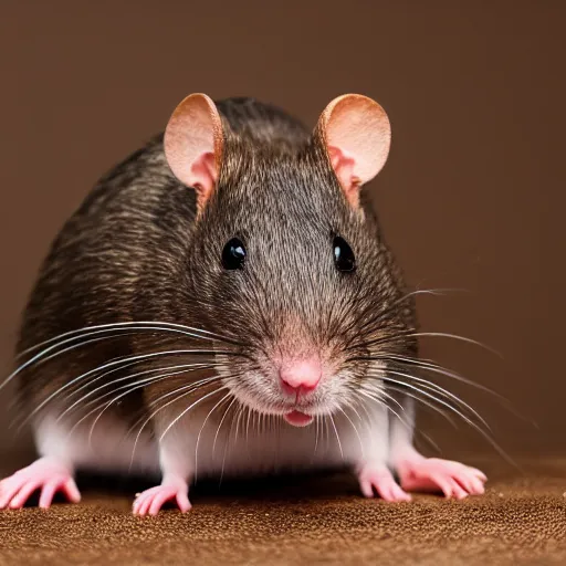 Prompt: professional studio portrait photograph of a domestic pet rat, agouti hooded, variegated, soft lighting, f/16
