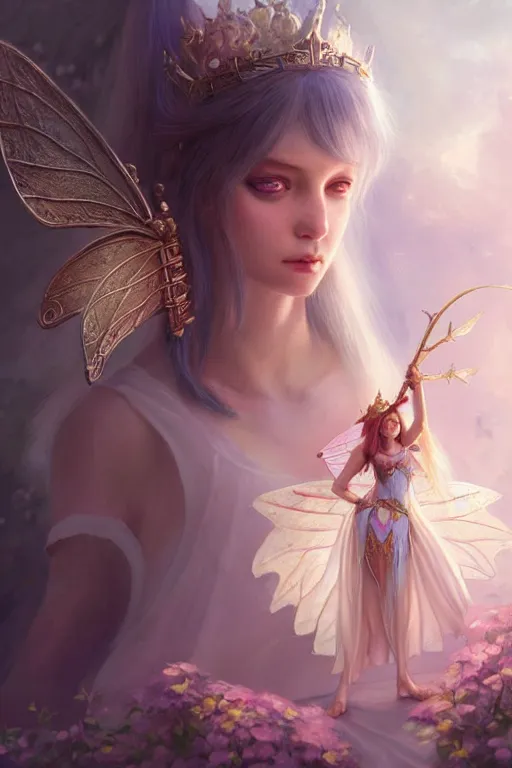 Image similar to fairy princess, highly detailed, d & d, fantasy, highly detailed, digital painting, trending on artstation, concept art, sharp focus, illustration, art by artgerm and greg rutkowski and fuji choko and viktoria gavrilenko and hoang lap